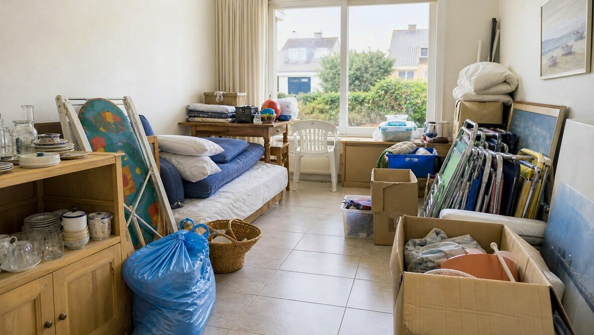 Avant le projet de débarras à Coxyde - Garage et appartement de plage remis en ordre