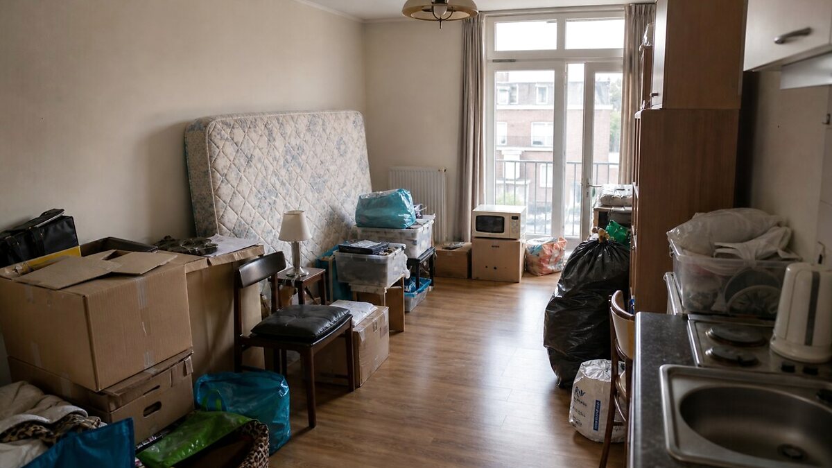 Avant le projet de débarras à Gand - Appartement ancien vide avec escaliers étroits